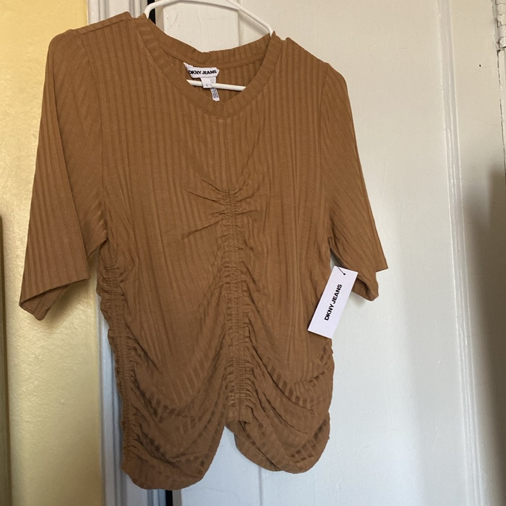 DKNY Jeans Brown Ruched Top